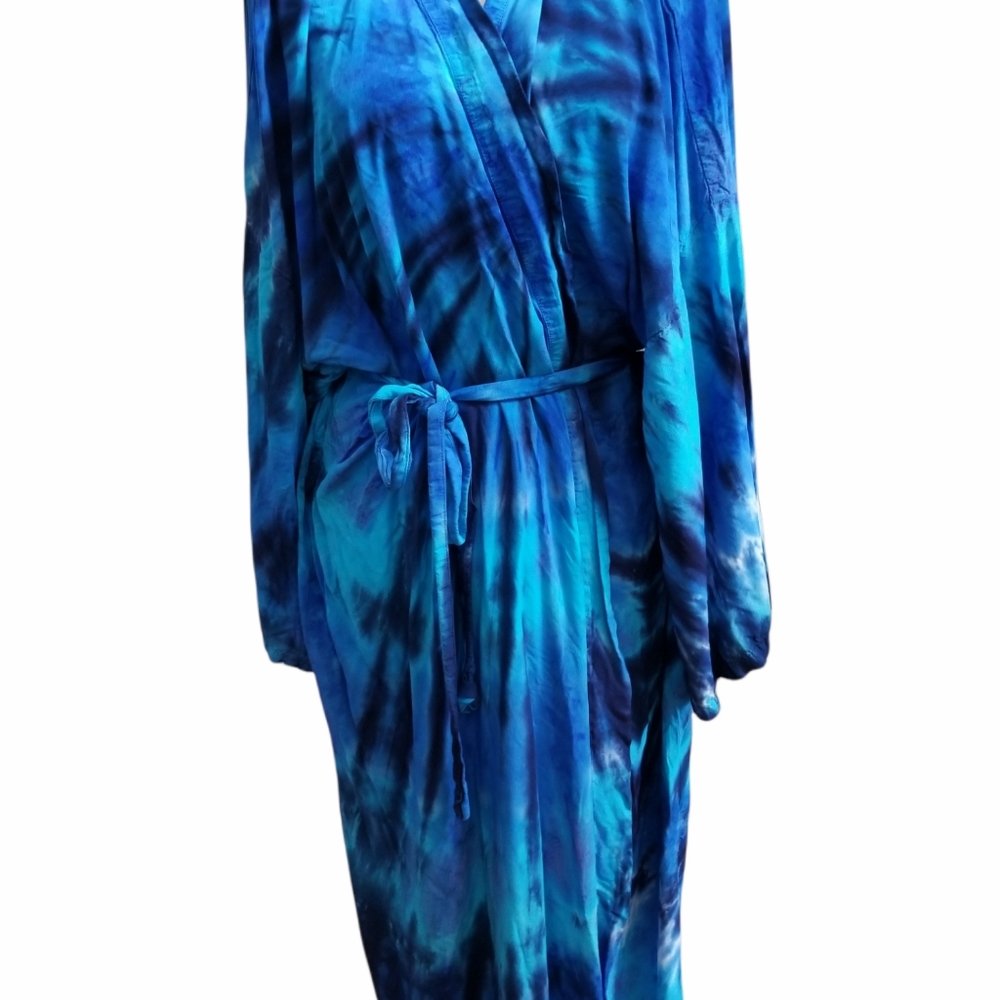 Tie Dye Cotton Robe in Beautiful Blues. OS PLUS SIZE. Bathrobe, Beach Co…